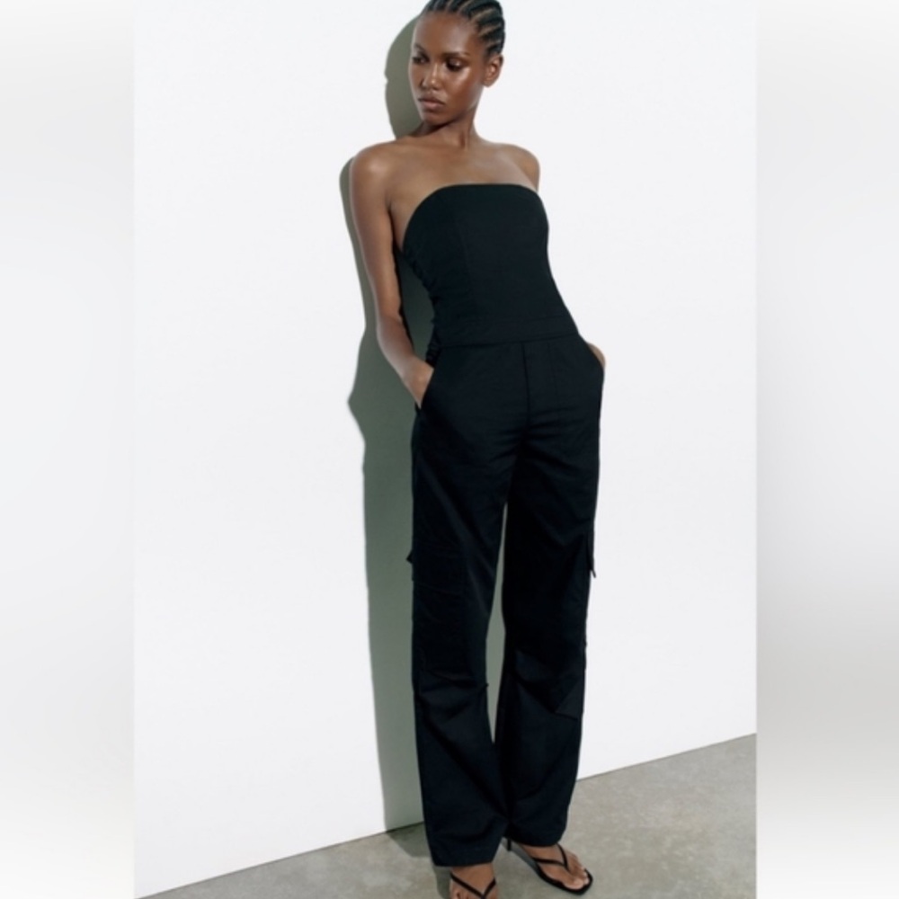 Zara Elegant Black Strapless Jumpsuit